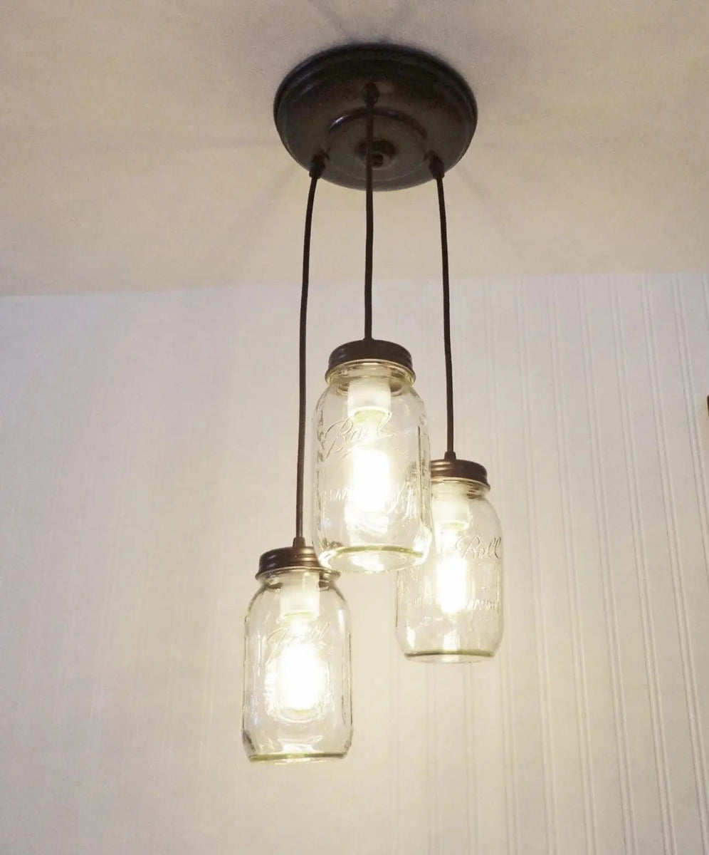 Mason Jar CHANDELIER Pendant Light Trio – Nox Lighting, image size:996x1200
