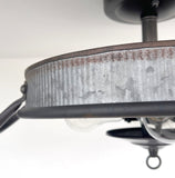 Farmhouse Ceiling Light -Rustic Reeded Galvanized Flat Tub