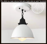 White Enamel Farmhouse Ceiling Light with Chain