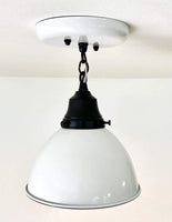 White Enamel Farmhouse Ceiling Light with Chain